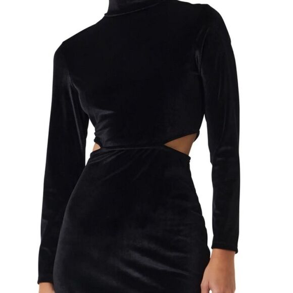 French Connection Womens Sula Black Velvet Cut-Out Semi-Formal Midi Dress - Picture 4 of 15